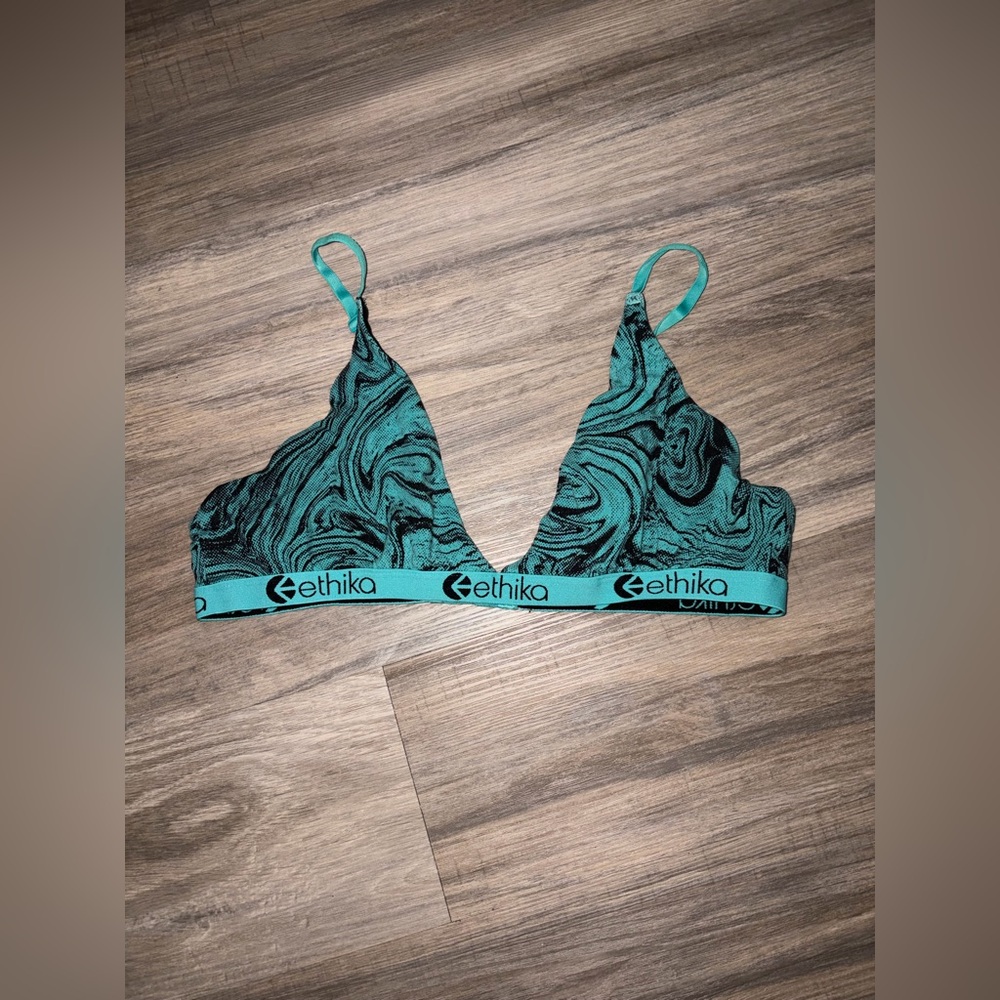 Ethika Teal and Black Triangle Bra NWOT